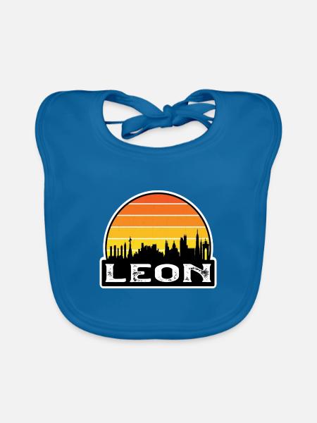 Leon Mexiko Flagge Skyline Reise-Souvenir - Baby Bio-Lätzchen - Pfauenblau