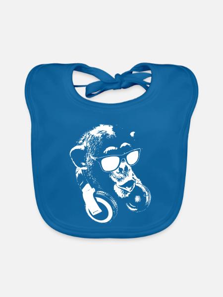 Affe DJ Weiß - Baby Bio-Lätzchen - Pfauenblau