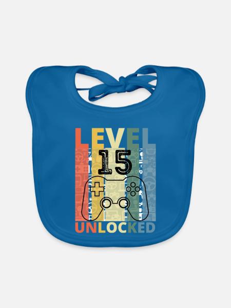 Level 15 Freigeschaltet Lustiger Gamer Geburtstag Fünfzehn - Baby Bio-Lätzchen - Pfauenblau