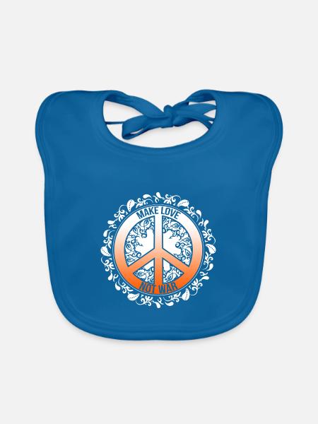 Make Love Not War Hippie Kostüm Weltfriendenstag - Baby Bio-Lätzchen - Pfauenblau - Vorne