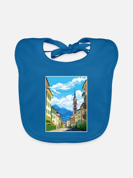 Bozen Italien Vintage Reiseposter WPA Souvenir - Baby Bio-Lätzchen - Pfauenblau - Vorne