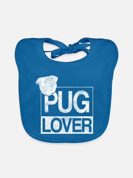 PUG LOVER Hund Frauchen Herrchen Hundi Wau Mops - Baby Bio-Lätzchen - Pfauenblau - Vorne