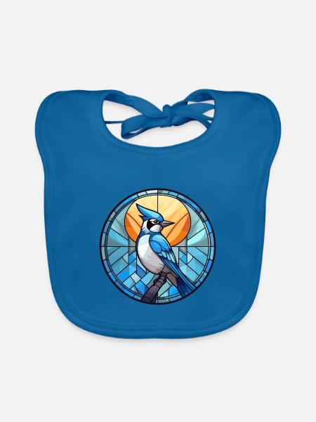 Blauer Jay Buntes Glas Bunte Karikatur Kawaii Ani - Baby Bio-Lätzchen - Pfauenblau - Vorne