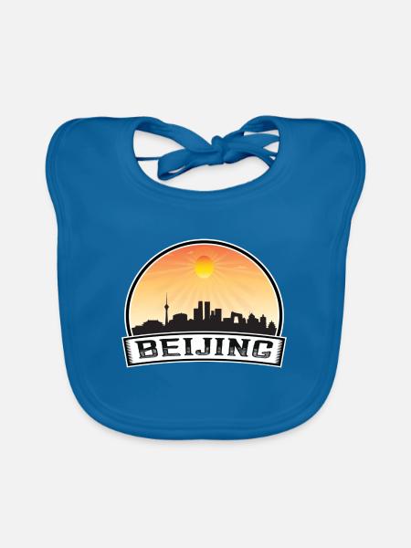 Peking China Skyline Vintage Sonnenuntergang Reise Souven - Baby Bio-Lätzchen - Pfauenblau - Vorne