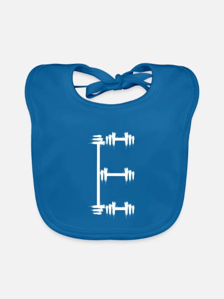 Buchstabe E Fitness Hantel - Baby Bio-Lätzchen - Pfauenblau