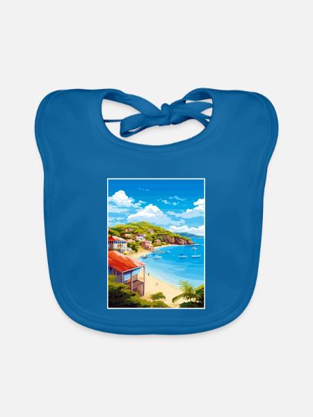 Antigua und Barbuda Karibik Reiseplakat - Baby Bio-Lätzchen - Pfauenblau