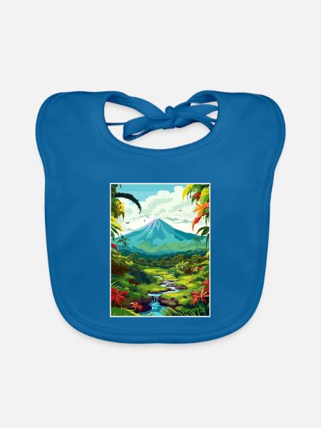 Costa Rica Vulkan Arenal Karibik Reiseposter - Baby Bio-Lätzchen - Pfauenblau - Vorne