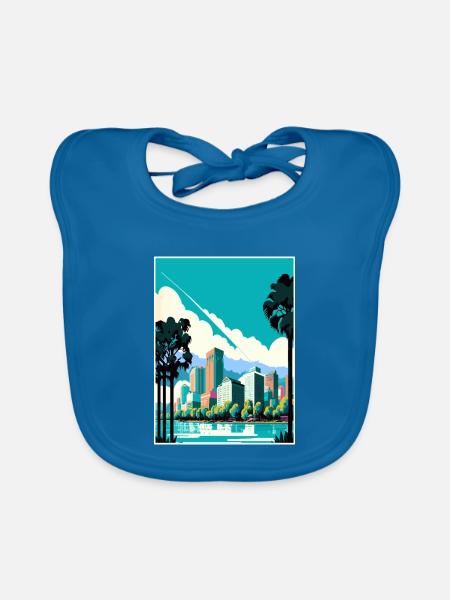 Oakland Kalifornien Vintage Reiseposter Souvenir - Baby Bio-Lätzchen - Pfauenblau - Vorne
