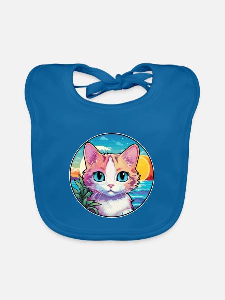 Hantilly Tiffany Katze Aquarell Cartoon Kawaii - Baby Bio-Lätzchen - Pfauenblau - Vorne