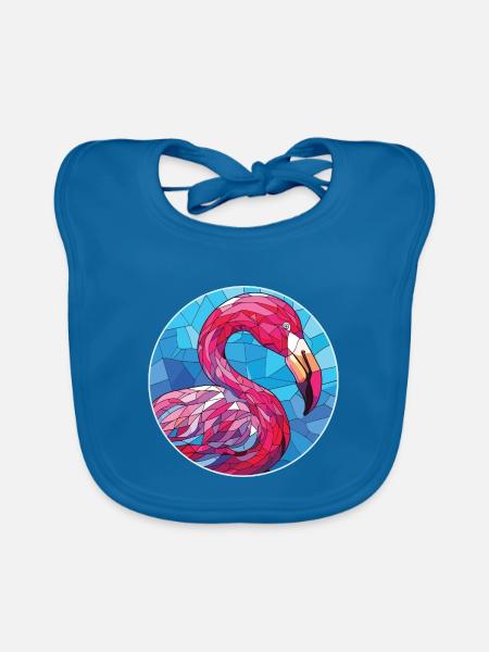 Flamingo bunte Aquarell-Tierillustration - Baby Bio-Lätzchen - Pfauenblau