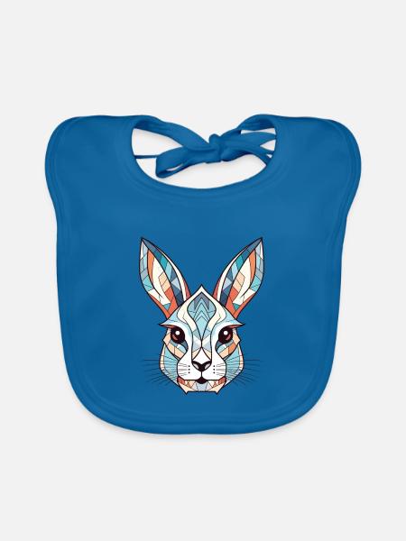 Weißes Kaninchen Bunte Aquarell-Tierkarikatur - Baby Bio-Lätzchen - Pfauenblau - Vorne