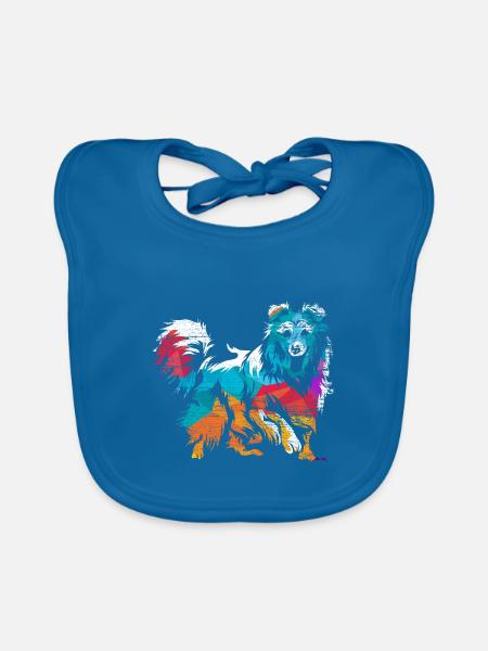 Aufgeweckter Sheltie Agilityprofi - Baby Bio-Lätzchen - Pfauenblau