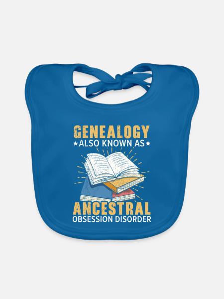 Genealogie bekannt als Ahnenbesessenheitsstörung - Baby Bio-Lätzchen - Pfauenblau - Vorne