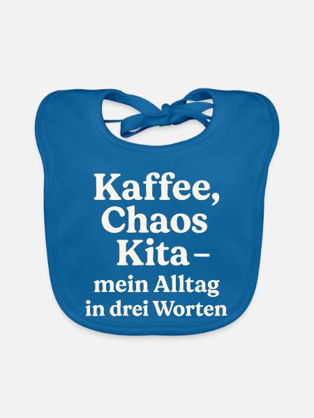 Kaffee Chaos Kita (hellbeige) - Baby Bio-Lätzchen - Pfauenblau