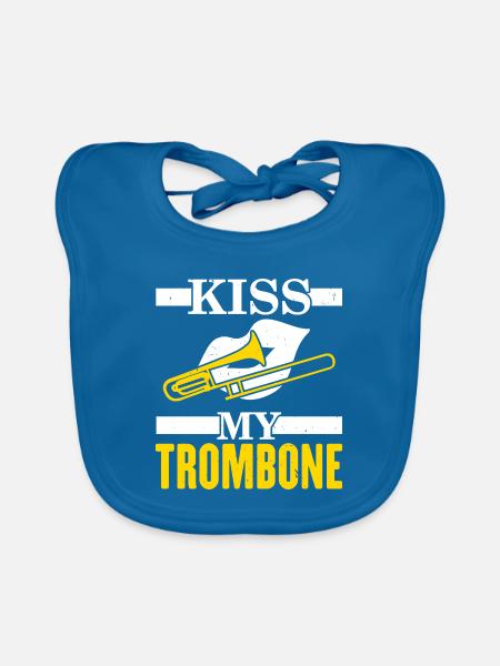 Kiss My Trombone Spieler Musiker Posaunist - Baby Bio-Lätzchen - Pfauenblau - Vorne