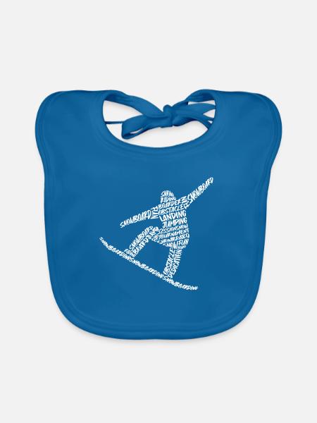 Snowboarder Typografie Herren Jungen Snowboard - Baby Bio-Lätzchen - Pfauenblau - Vorne