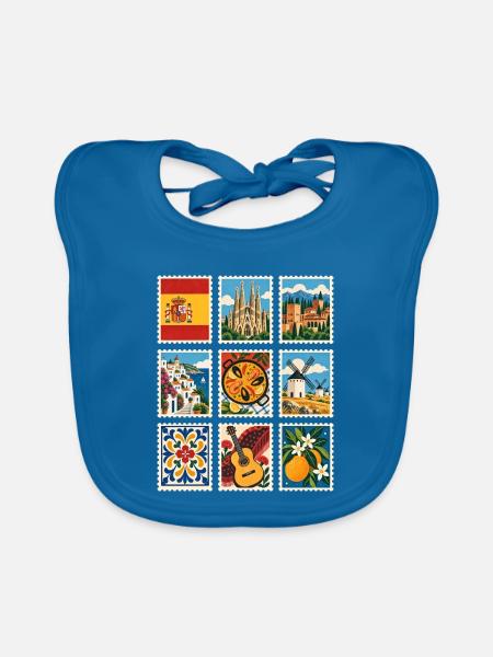 Spanien Briefmarken - Baby Bio-Lätzchen - Pfauenblau - Vorne