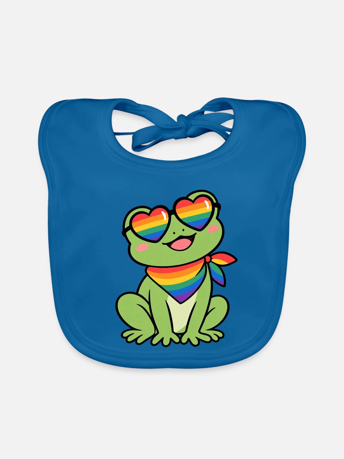Regenbogenfroschherz-Sonnenbrille - Baby Bio-Lätzchen - Pfauenblau - Vorne