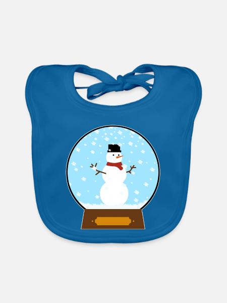 Schneemann in Schneekugel - Baby Bio-Lätzchen - Pfauenblau