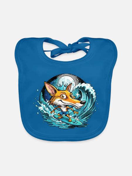Ein Fuchs, König der Surf-Welle - Baby Bio-Lätzchen - Pfauenblau - Vorne