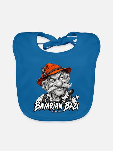 Cooles bayerisches Motiv Bavarian Bazi Portrait - Baby Bio-Lätzchen - Pfauenblau - Vorne