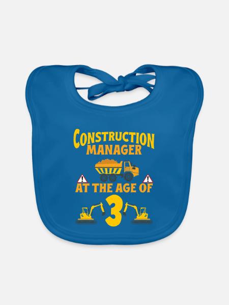 Construction Party 4th Birthday 4 Years Old truck - Baby Bio-Lätzchen - Pfauenblau - Vorne