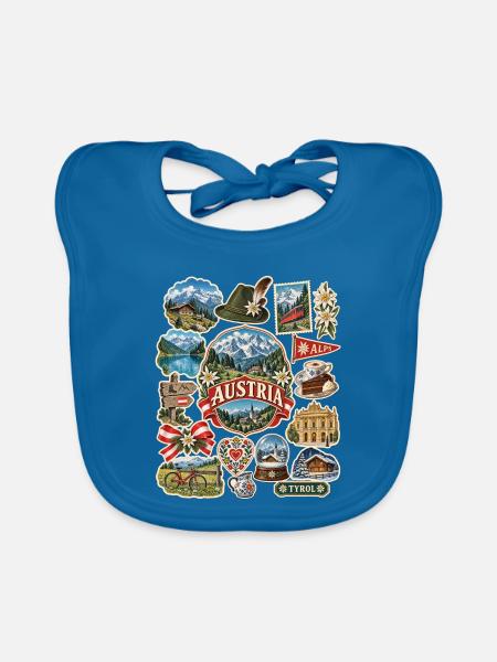 Österreich Reisesticker - Baby Bio-Lätzchen - Pfauenblau - Vorne