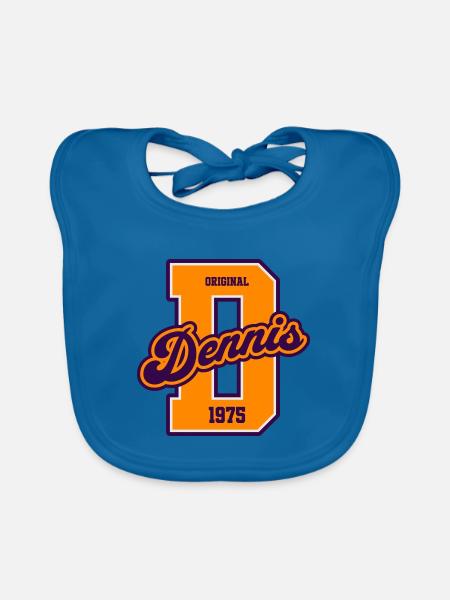 Dennis 1975 Geburtsjahr Vintage College - Baby Bio-Lätzchen - Pfauenblau - Vorne