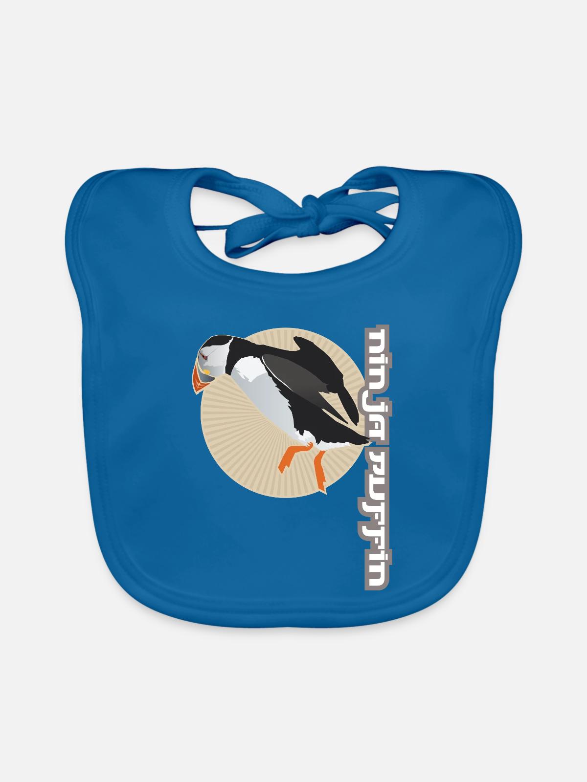 Ninja Puffin - Baby Bio-Lätzchen - Pfauenblau - Vorne