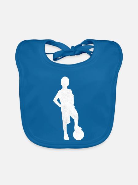 Junge mit Fussball Silhouette Symbol Hobby Kind - Baby Bio-Lätzchen - Pfauenblau - Vorne
