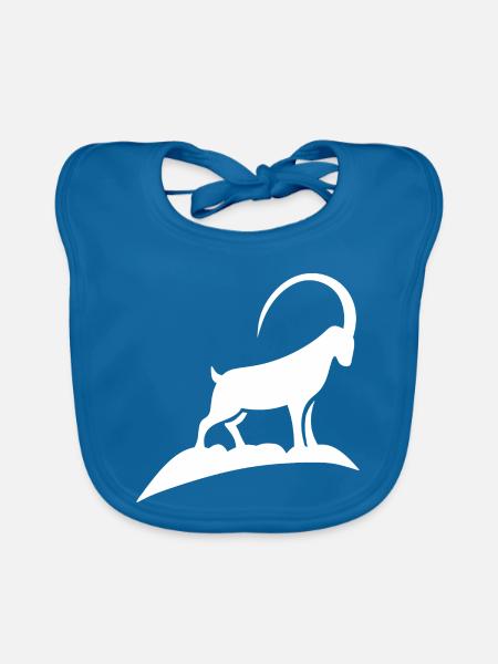 Steinbock-Silhouette auf Berg Mondlicht - Baby Bio-Lätzchen - Pfauenblau