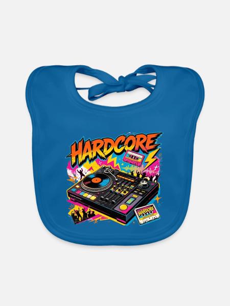 Hardcore Neon DJ Plattenspieler - Baby Bio-Lätzchen - Pfauenblau - Vorne