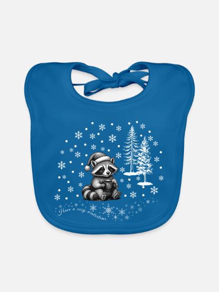 Waschbär Schnee /raccoon snowflakes Weihnachten - Baby Bio-Lätzchen - Pfauenblau