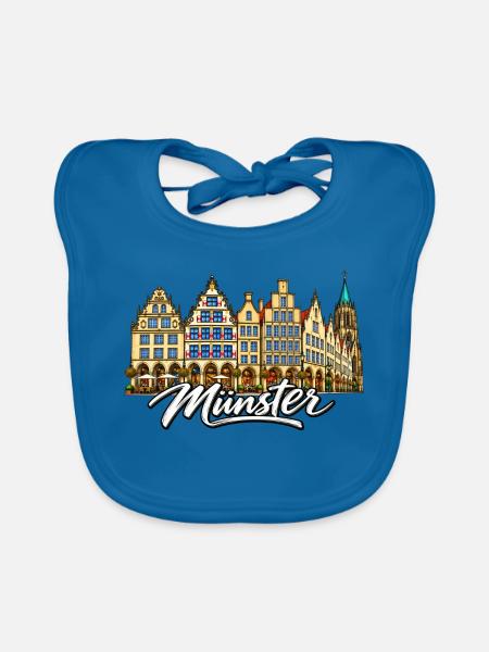 Münster Fassadenpanorama - Baby Bio-Lätzchen - Pfauenblau - Vorne