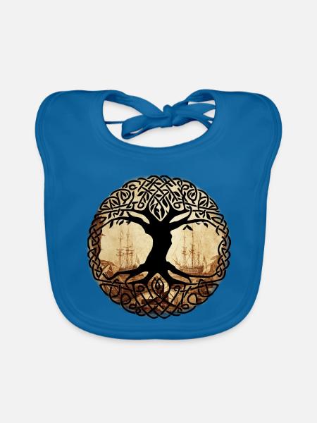 Celtic Irland Wikinger Keltisch Knoten Muster Baum - Baby Bio-Lätzchen - Pfauenblau - Vorne