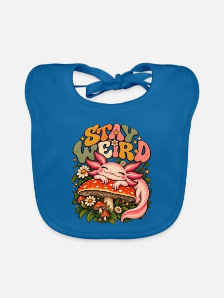 Axolotl Pilz Design Süßes Salamander Tier Retro - Baby Bio-Lätzchen - Pfauenblau - Vorne