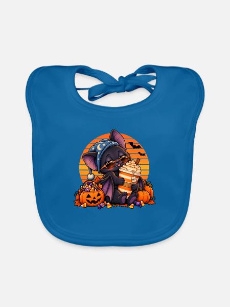 Halloween Fledermaus-Arzt mit Kaffee - Baby Bio-Lätzchen - Pfauenblau - Vorne