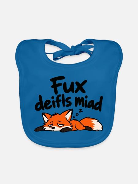 Fux deifls miad – Lustiger müder Fuchs - Baby Bio-Lätzchen - Pfauenblau - Vorne