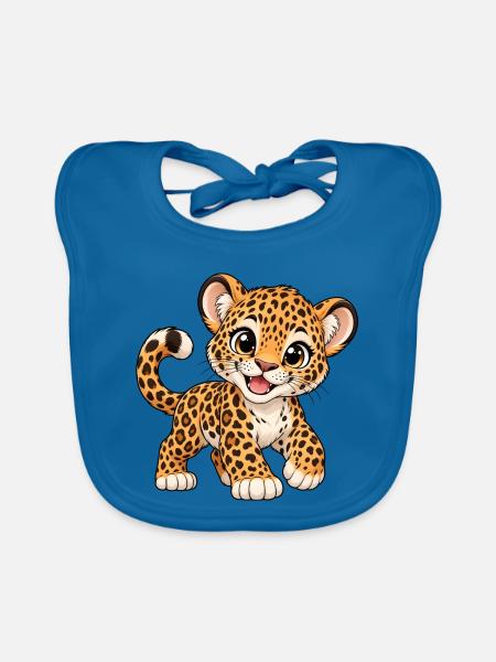 Kawaii Leopard – Süße wilde Katze - Baby Bio-Lätzchen - Pfauenblau - Vorne