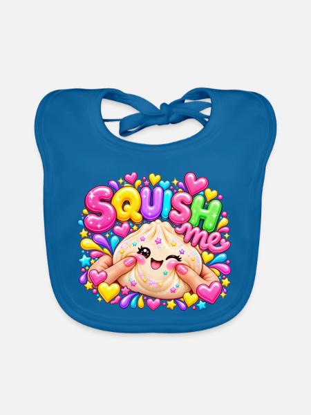 Squish Me: Buntes Herz-Squishy - Baby Bio-Lätzchen - Pfauenblau - Vorne