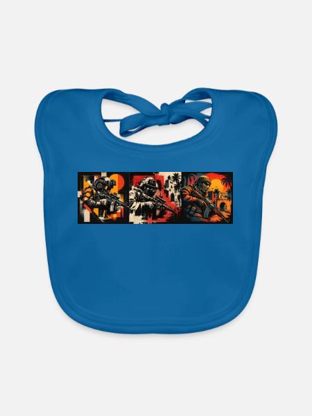 Gamer Motiv Ego Shooter - Geschenk für Zocker - Baby Bio-Lätzchen - Pfauenblau - Vorne