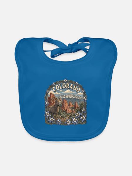 Colorado – USA State National Park Vintage Art - Baby Bio-Lätzchen - Pfauenblau - Vorne