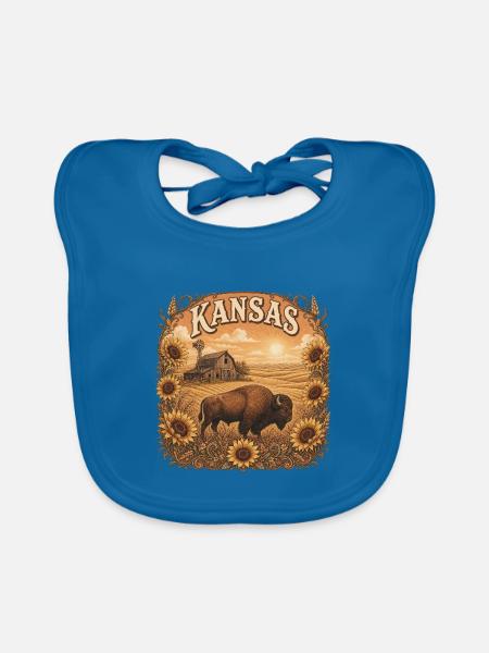 Kansas USA – American Midwest State Geschenk - Baby Bio-Lätzchen - Pfauenblau - Vorne