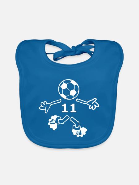 Fußballer mit Ball als Kopf und Nummer 11 - Baby Bio-Lätzchen - Pfauenblau - Vorne