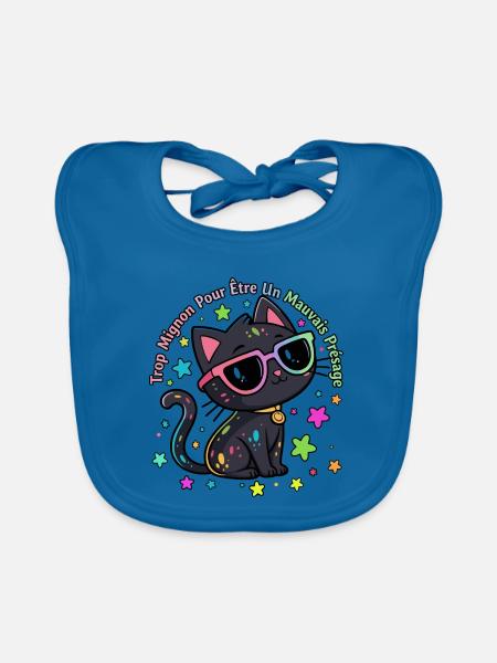 Black Cat Rainbow Chic Lustig - Baby Bio-Lätzchen - Pfauenblau - Vorne