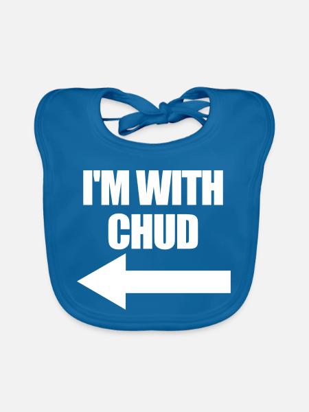 Ich bin bei Chud Arrow Left Funny Chud - Baby Bio-Lätzchen - Pfauenblau - Vorne