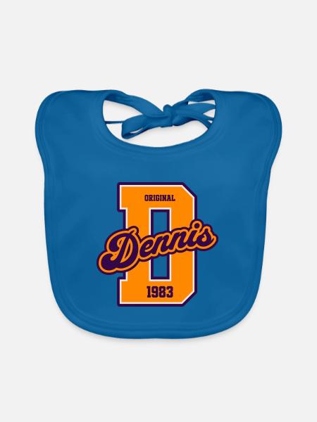 Dennis 1983 Original Retro College Design - Baby Bio-Lätzchen - Pfauenblau - Vorne