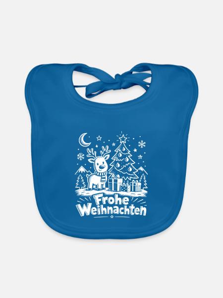 Frohe Weihnachten Rentier Baum Motiv - Baby Bio-Lätzchen - Pfauenblau