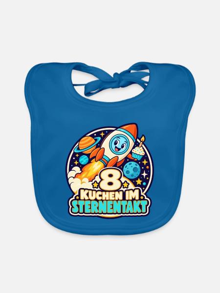 8 Geburtstag – Kuchen im Sternentakt - Baby Bio-Lätzchen - Pfauenblau - Vorne