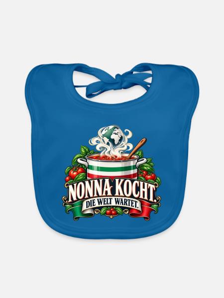 Nonna kocht. Die Welt wartet. - Baby Bio-Lätzchen - Pfauenblau - Vorne